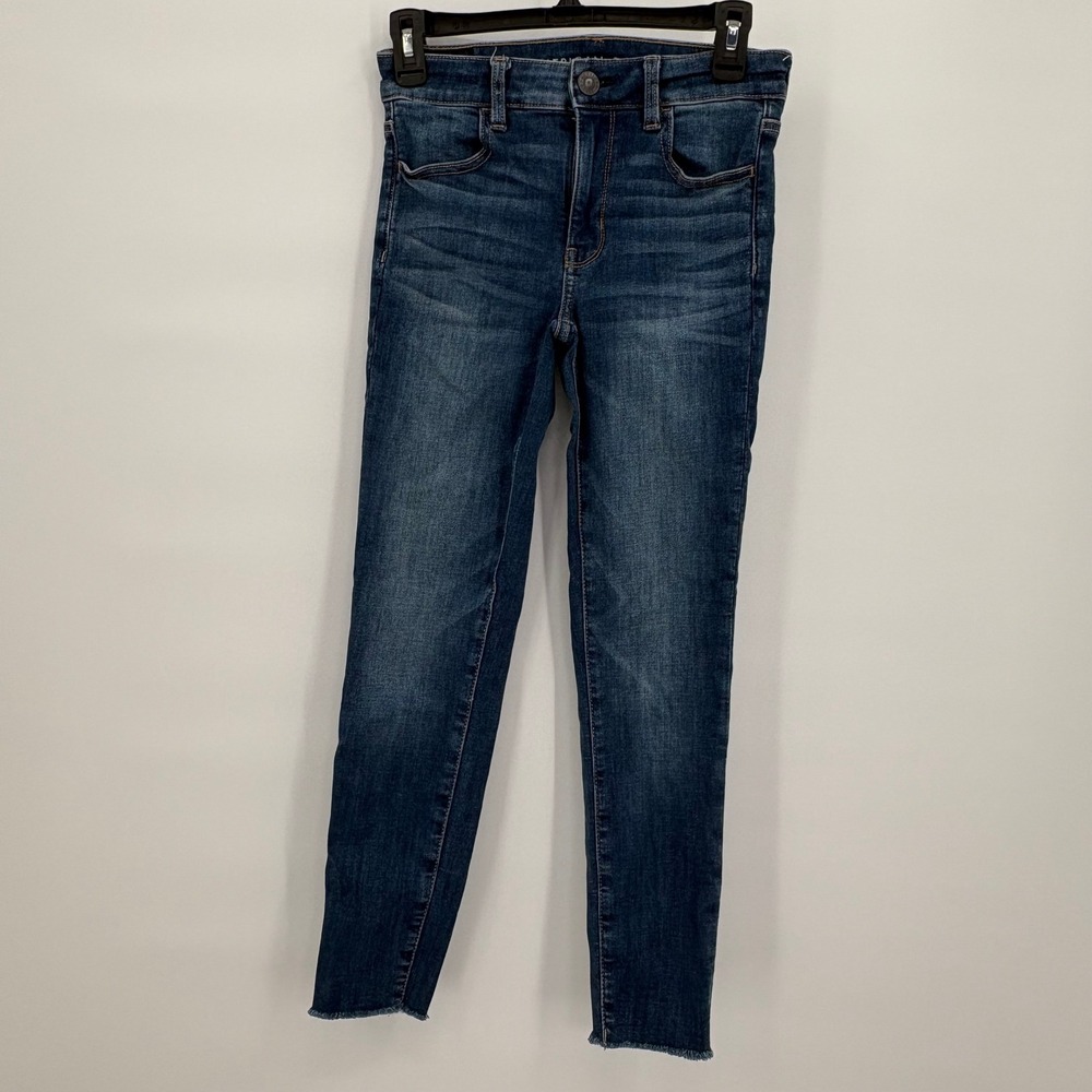 American Eagle Next Level Stretch Skinny Jeans Dark Wash Raw Hem Womens Size 2 R